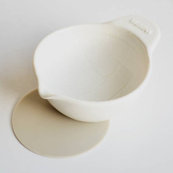 Japanese tiny mortar neutral cream ceramic pottery round