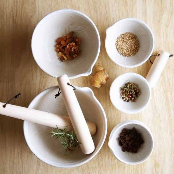 Japanese hinoki cypress wood pestles w/ leather loop