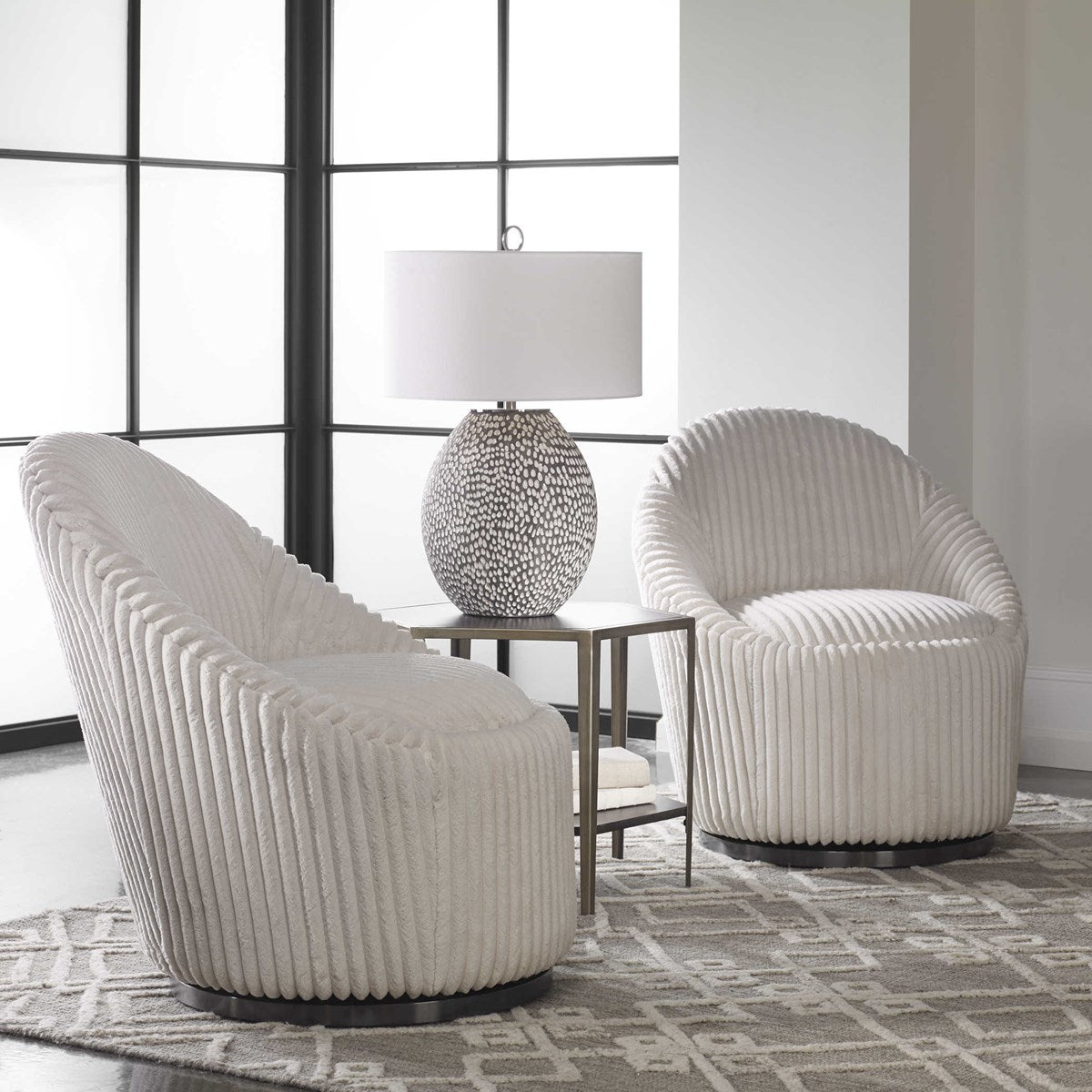 CRUE SWIVEL CHAIR, IVORY