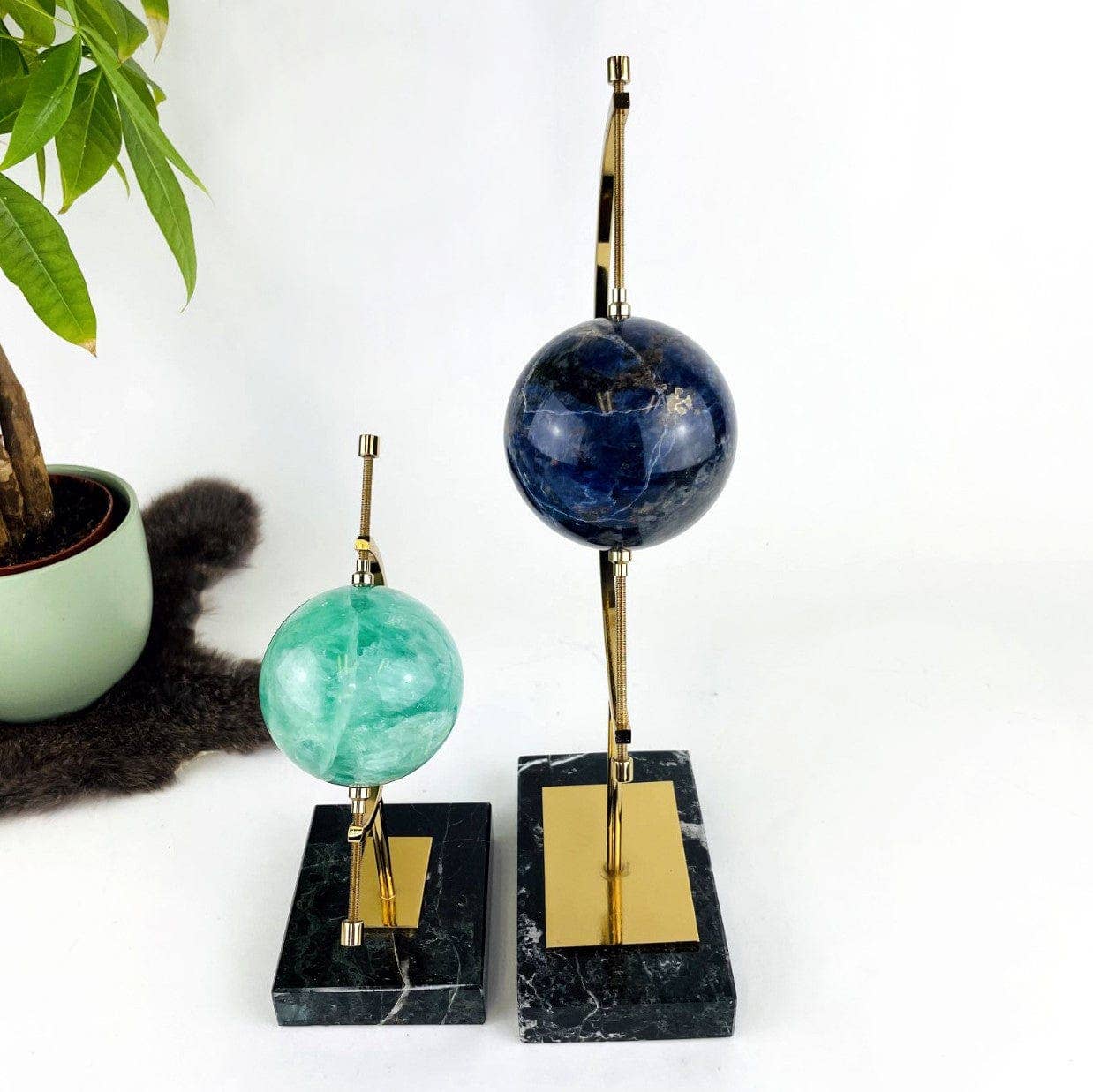 Sphere Holder with Caliper - Stone Crystal Display: 7"